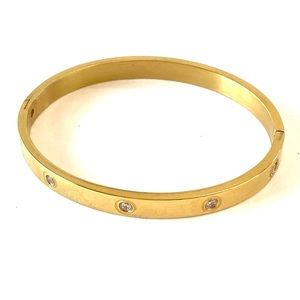 Gold rhinestone hinged bracelet bangle